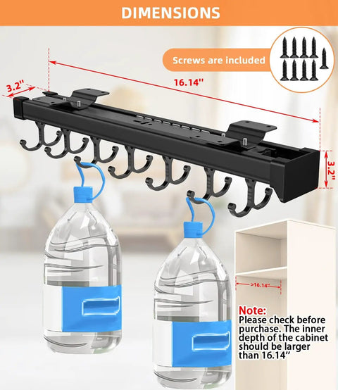 Pull Out Broom Holder With Adjustable Double Row Sliding Hooks Multifunctional Mop And Broom Organizer