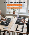 Standing Desk Converter With Adjustable Height Keyboard Riser for Stand Up Desks and Ergonomic Sit Stand Workstations in use