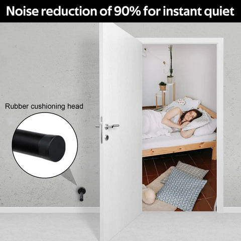 Two Pack Matte Black Long Door Stoppers With Rubber Padded Tip, Wall Mountable Stainless Steel, Brushed Finish, Quiet Door Stops