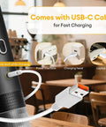 Close-up of Portable Espresso Machine featuring USB-C cable for fast charging, ideal for road trips and travel adventures.