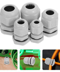 25 Pack Nylon Adjustable Cable Glands Waterproof Cord Grips Heavy Duty Joint Connectors 3-15mm Range showing various sizes in light grey.