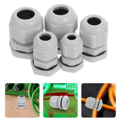 25 Pack Nylon Adjustable Cable Glands Waterproof Cord Grips Heavy Duty Joint Connectors 3-15mm Range showing various sizes in light grey.