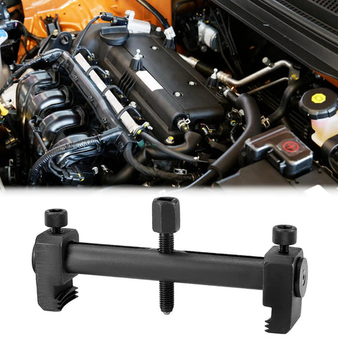 Beefy Universal Ribbed Drive Pulley Crankshaft Remover Tool Puller with low profile arms and 6.3 inch jaw next to engine
