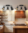 Gold Four Light Track Lighting Kit With Adjustable Heads Flush Mount Ceiling Fixture in cozy kitchen setting