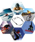 Hexagonal collage of athletes using Kids Silicone Glasses Straps 3 Pack Non Slip Elastic Eyewear Straps for secure fit in sports