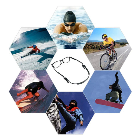 Hexagonal collage of athletes using Kids Silicone Glasses Straps 3 Pack Non Slip Elastic Eyewear Straps for secure fit in sports