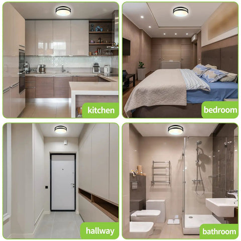 10 Inch Flush Mount LED Ceiling Light Dimmable 2200 Lumen 24W 3000K 4000K 5000K Black Two Pack in kitchen, bedroom, hallway, bathroom