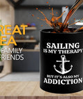 Is My Therapy Sailor Coffee Mug 11oz Black For Boaters And Sailors with anchor design and coffee splash