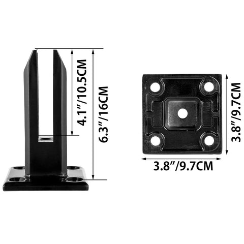 Glass Railing Clamp Spigots Kit For Balcony Deck Garden Handrail Black 304 Stainless Steel Fits Glass Three Tenths Of An Inch Thick No Drill Easy Install Pack Of 10, black spigot dimensions shown.