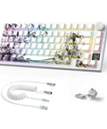 Slick Wireless Mechanical Gaming Keyboard With Roomy 75 Percent Tkl Build And Fresh Bamboo Top Plate, featuring vibrant keys and hot swap options.