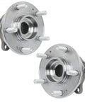 Wheel Bearing And Hub Assembly Set For Driver And Passenger Sides Drop In Ready, 2 Piece Compatible With 07-14 Hyundai Santa Fe 07-20 Santa Fe AWD 13-14 Santa Fe Sport 13-18 Santa Fe Sport AWD 11-15 Kia Sorento, showing front view of two stainless steel assemblies.