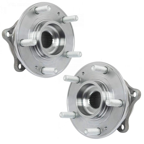 Wheel Bearing And Hub Assembly Set For Driver And Passenger Sides Drop In Ready, 2 Piece Compatible With 07-14 Hyundai Santa Fe 07-20 Santa Fe AWD 13-14 Santa Fe Sport 13-18 Santa Fe Sport AWD 11-15 Kia Sorento, showing front view of two stainless steel assemblies.
