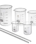 Set Of Four 600 mL Borosilicate Glass Beakers For Lab Classrooms And Research, Lab Grade Chemistry Equipment, includes smaller beakers