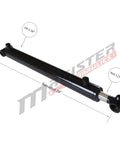 Amazon Magister hydraulic cylinder toy, black steel, 2 in bore x 20 in stroke, welded ram with cross-tube ends.