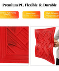 Big 16 By 16 Inch Concrete Stamp Mat With Realistic Woven Texture For Patios Driveways And Walkways Durable PU Material Non Slip Grip Stackable Design Covers More Area Per Press, showing red flexible PU material with woven texture.