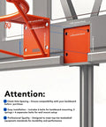 Close-up of basketball rim installation kit with dimensions, heavy duty replacement basketball rim 18 inch solid steel pro grade hoop rim for wall mount and backboard replacement with double spring design and heavy duty net includes complete installation kit game ready for fast setup