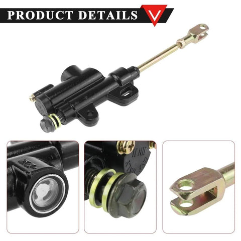 10mm Banjo Rear Hydraulic Foot Brake Master Cylinder for Dirt Bikes and ATVs, black, aluminum, 50cc-125cc models