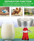 Top Notch High Speed Skim Milk Separator 12L Capacity Copper Motor Up To 10500 RPM next to glass of milk, fresh, camel, goat milk images.
