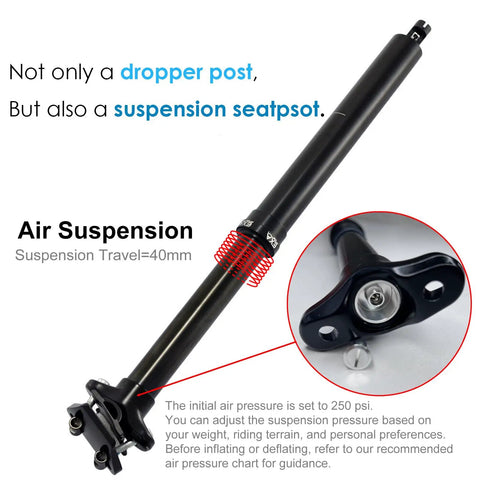 EXA Form Trail Ready Dropper Post Suspension Seatpost With 40mm Travel And 30.9mm Or 31.6mm Diameters, close-up view