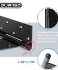 Close-up of Durigid 6 Pack 10 Inch T Hinge Heavy Duty Hinges for wood doors, powder-coated black for outdoor use, showing 270° rotation.