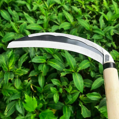 Hand Hoe Sickle Garden Tool For Weeding And Cultivation, Sharp Blade Edge, Durable Japanese Style, beige handle, 12.99 inch length