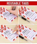 Four reusable "Do Not Operate" tags showcased in the Rugged Lockout Tagout Station Kit with 61 Piece LOTO Set including tags.