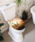 Generic Round Resin Toilet Seat for Bathroom with giraffe design, round shape, and adjustable hinges on a toilet.