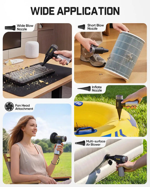 Image showing Gust B11 Mix 110000RPM Electric Air Duster And Portable Fan 2 In 1 used for cleaning, inflating, and cooling applications.