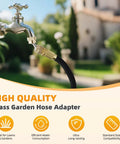 All Brass 360 Degree Swivel Garden Hose Adapter Dual Rotation Female To Female Connector With Extra Washers, Heavy Duty, Leak Proof, Weatherproof Hose Fitting For Outdoor Use connected to garden hose and spigot