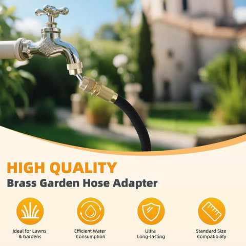 All Brass 360 Degree Swivel Garden Hose Adapter Dual Rotation Female To Female Connector With Extra Washers, Heavy Duty, Leak Proof, Weatherproof Hose Fitting For Outdoor Use connected to garden hose and spigot