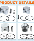 Stihl TS400 49mm Piston Ring Kit With Oil Seals And Needle Bearing For Concrete Cut Off Saw, showing pistons and rings detail.