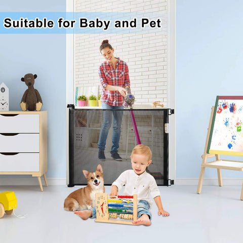 Retractable Baby Gate Extra Wide Mesh Safety Gate For Babies And Pets 34 Inches Tall Extends Up To 71 Inches Wide Stairs Doorways