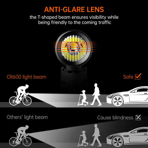 600 Lumen Bike Front Light With Wired Remote Switch Anti Glare Beam For Roadies And City Riders 6 Brightness Levels 125 Meters Max Range USB Rechargeable IPX6 Waterproof
