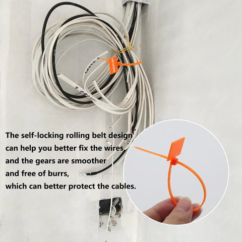 Quick Fix 50 Pack Orange Marker Cable Ties With Blank Labels For Straight Up Wire Grouping on organized wires system.