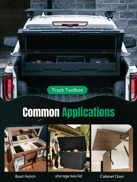 Truck toolbox with open lid using 10 Inch Gas Struts 32 44 Lb Tool Box Shocks For Lightweight Aluminum Truck Toolbox RV Cabinets Boat Hatches And Lids 15 20 Inch Wide With 10mm Ball Studs 2 Pack