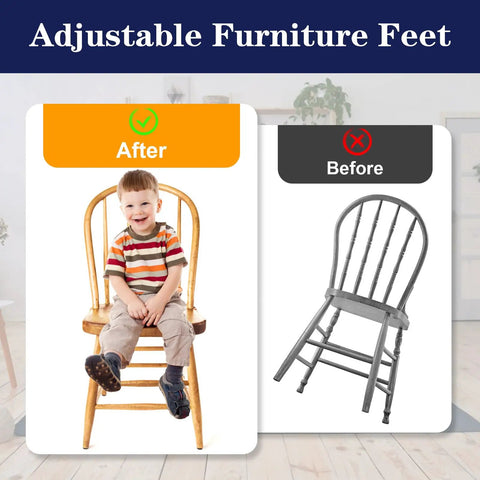 Adjustable 1/4-20 Thread Furniture Feet Levelers, 12 Pack Screw In Leveling Feet stop chair wobble before and after comparison