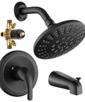 Matte Black Shower Faucet Set With 5-Setting Shower Head And Single-Handle Tub Shower Trim Kit Includes Spout And Valve Easy Install