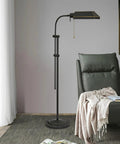 58 Inch Adjustable Standing Pharmacy Floor Lamp With Brushed Pewter Finish And Heavy Base Dope Look