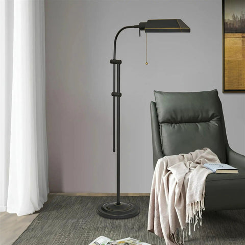 58 Inch Adjustable Standing Pharmacy Floor Lamp With Brushed Pewter Finish And Heavy Base Dope Look
