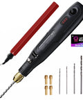 Angled side view of LET'S RESIN cordless hand drill with 10-piece resin jewelry drill set