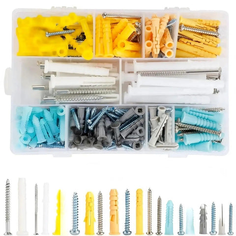 Massive 300 Piece Wall Anchor Kit For Drywall And Concrete Heavy Duty Ribbed M4 M5 Anchors And Screws For Hanging Pictures And Shelves And Wall Mounts On Brick Cement Wood And Hollow Walls, mixed-color case