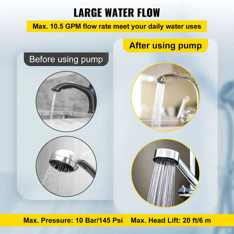 Comparison of water flow before and after using Hot Water Recirculating Pump 93W 110V With Stainless Steel Head, Brass Adapter.