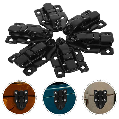Retro Metal Toggle Hasp Latch Set With Lock Hole 6 Pack for wooden and metal boxes in black, vintage durable hardware