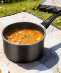 1.5 Quart Nonstick Saucepan With Detachable Handle And Swiss Granite Coating Small Multipurpose Pot For Induction Cooking PFOA Free Smokeless Pan For Quick Sauces And Everyday Meals. 
