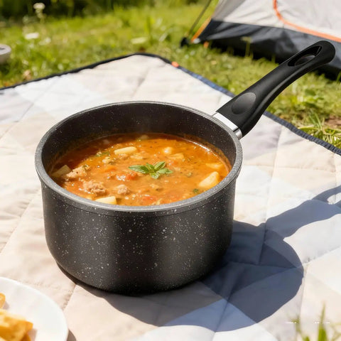 1.5 Quart Nonstick Saucepan With Detachable Handle And Swiss Granite Coating Small Multipurpose Pot For Induction Cooking PFOA Free Smokeless Pan For Quick Sauces And Everyday Meals. 