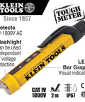 Non Contact Voltage Tester Pen With Dual Range Detection Reads 12 To 1000 Volts AC Visual Bar Graph And Audible Alerts Bright Built In Led Flashlight For Hands Free Illuminating Work Areas image showing product features and design