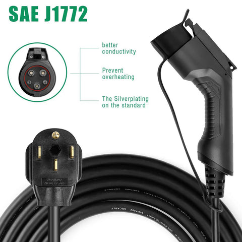 40 Amp Level 2 EV Charger Portable 9.6kW With NEMA 14 50 Outlet, 25ft Cable, LCD Display, Travel Ready Electric Vehicle Charging Station