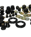 Garage Essential Master Bushing Set For Chassis And Steering Tune Up Tough Polyurethane Arms and Bushings in black with metal washers.