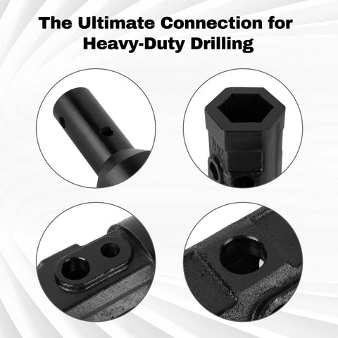Heavy Duty 2 Inch Hex Female To 2 Inch Round Male Auger Adapter Built Tough Cast Steel One Piece Welded Construction For Earth Augers And Post Hole Diggers Fits 2 Inch Hex Power Head And 2 Inch Round Auger with close-up details