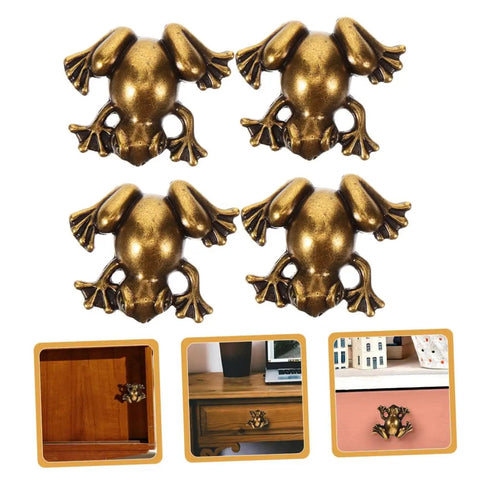 4 Pack Retro Frog Shape Pull Handles For Cabinets And Drawers, Dope Vintage Zinc Alloy Animal Knob Hardware, Sturdy Wardrobe And Dresser Pulls, Cute Frog Cabinet Knobs shown in antique dark brown finish.